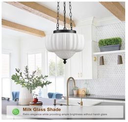 14" Schoolhouse Milk Glass Pendant Light Fixture 2A-7