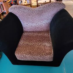 Custom Large Wingback Club Chair Black Velvet & Animal Print
