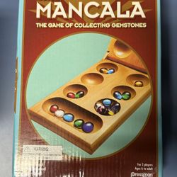The Pressman Mancala Wooden Board Game is a family-themed board game designed for 2 players, suitable for ages 6 and above. The game is a complete set