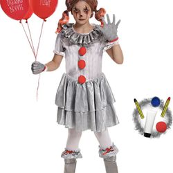 Clown Costume for Girls Halloween Scary Dress up Party, Makeup Kit Red Noselarge