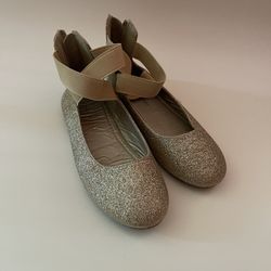 Girls Gold Glitter Flats Kids Size 13