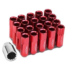   16Pcs M12 x 1.25 Open End 20mm OD/ 60mm Height Aluminum Alloy Lug Nuts 4Pcs Lock Nut 1Pc Key, Red