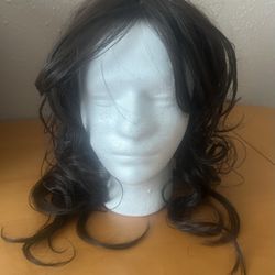  New 6.3"x6.3"Front Lace Natural Wavy Synthetic Hair Topper for Women Clip in 18".  Chocolate Brown color