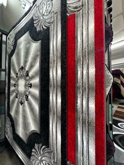 Silver and Black Ornate Area Rug