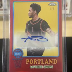 2024-25 Topps Chrome Anfernee Simons RED Geometric Refractor AUTO /5 JERSEY MATC