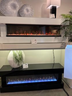 Contmporary, high gloss TV Stand Fireplace Console with Bluetooth Speaker