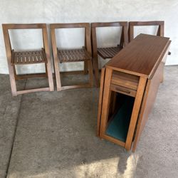 MID CENTURY DINING TABLE SET W/4 FOLDABLE CHAIRS 