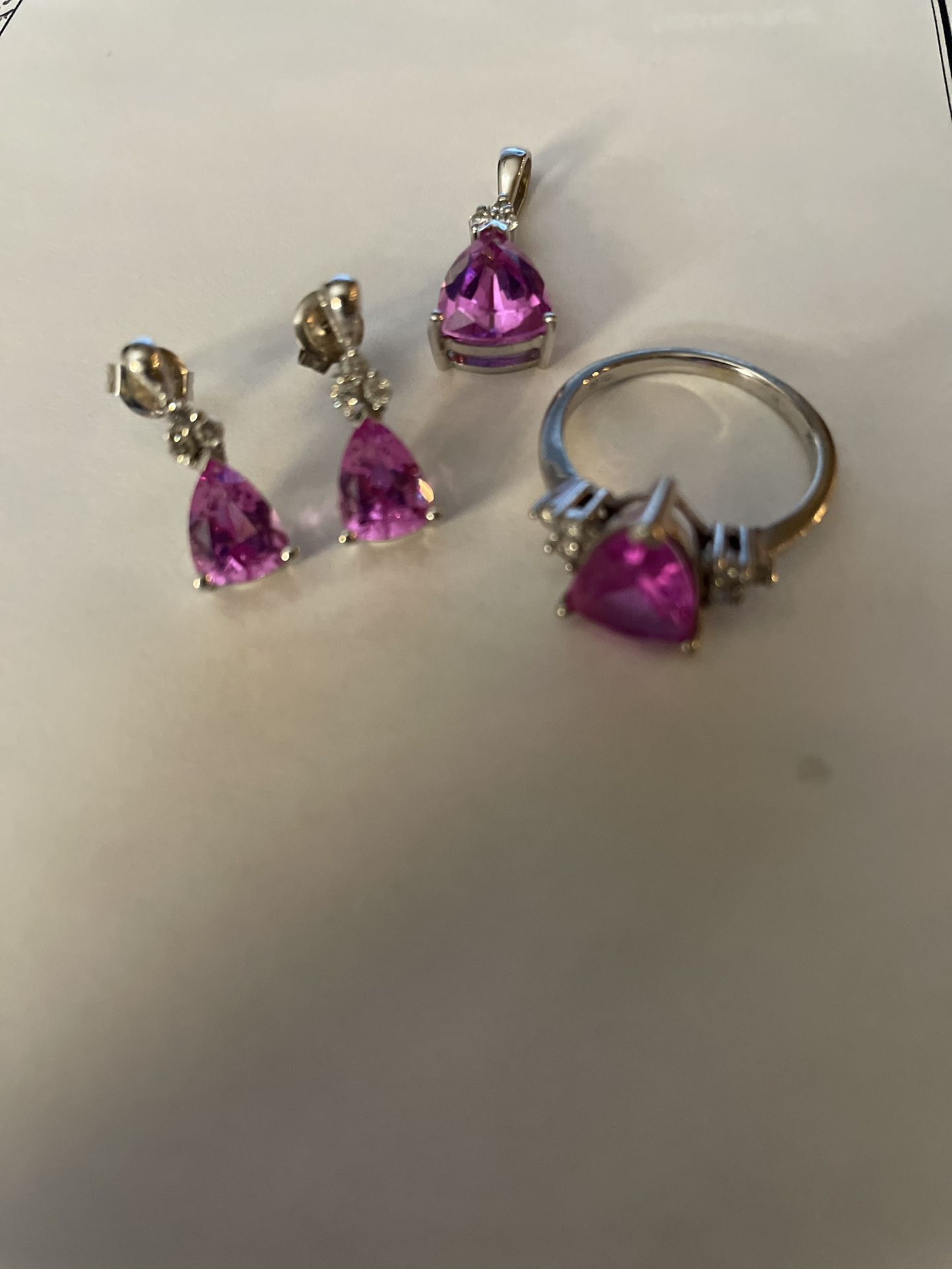 Pink Sapphire Ring Necklace And Earrings Set