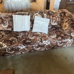 Vintage Brown Floral Print Sofa Couch