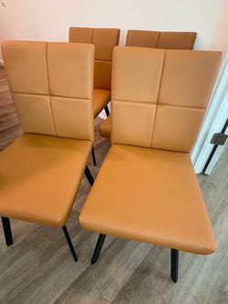 New Set of 4 Modern Faux Leather Padded Dining Chairs, With Metal Legs For Kitchen, Living Room