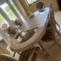 Extendable Heavy Wood Dining Table Set With 6 Chairs