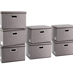 NEED GONE ASAP - 14 Large Foldable Storage Organizer Bins/Baskets with Lids in Linen/Cotton with Handles