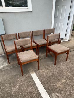 6 solid wood mid-century teak dining chairs