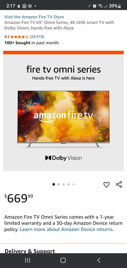 OMNI AMAZON FIRE TV 65" SMART TV LED 4K ALEXA HANDS FREE GREAT PICTURE QUALITY GUARANTEED π₯π―π₯π₯π―π₯