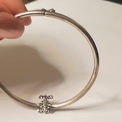 Solid 925 Silver Bangle Bracelet With A Charm