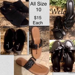 Slides -Black Bow Thong-& ITALIAN Shoemakers Braided Thong Sandals w/Padding -ALL SIZE 10 $15 ea