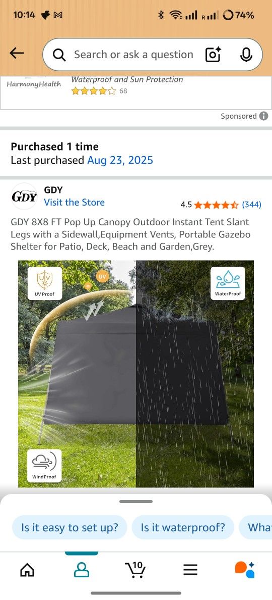 GDY 8X8 FT Pop Up Canopy Outdoor Instant Tent Slant Legs with a Sidewall,Equipment Vents, Portable Gazebo Shelter for Patio, Deck, Beach and Garden,Gr