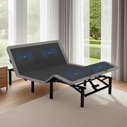 Black Steel Frame Queen Size Platform Bed with Head and Foot Incline Wireless Control Zero Gravity Adjustable Bed Base