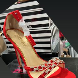Red Valentine high heels With Rhinestones