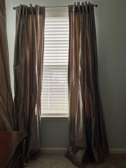 4 Silk Front & Cotton Lined Curtain Panels