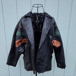 80s-90s Pelle Mens Vintage Premium Leather Jacket w/ Colorful Accents. Large
