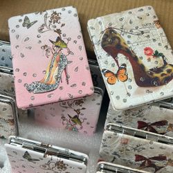 12 X Vintage Floral Compact Mirror for Purse Bulk Small Folding Pocket Mirror Portable for Women Makeup Beauty Gifts, Round Square Heart
