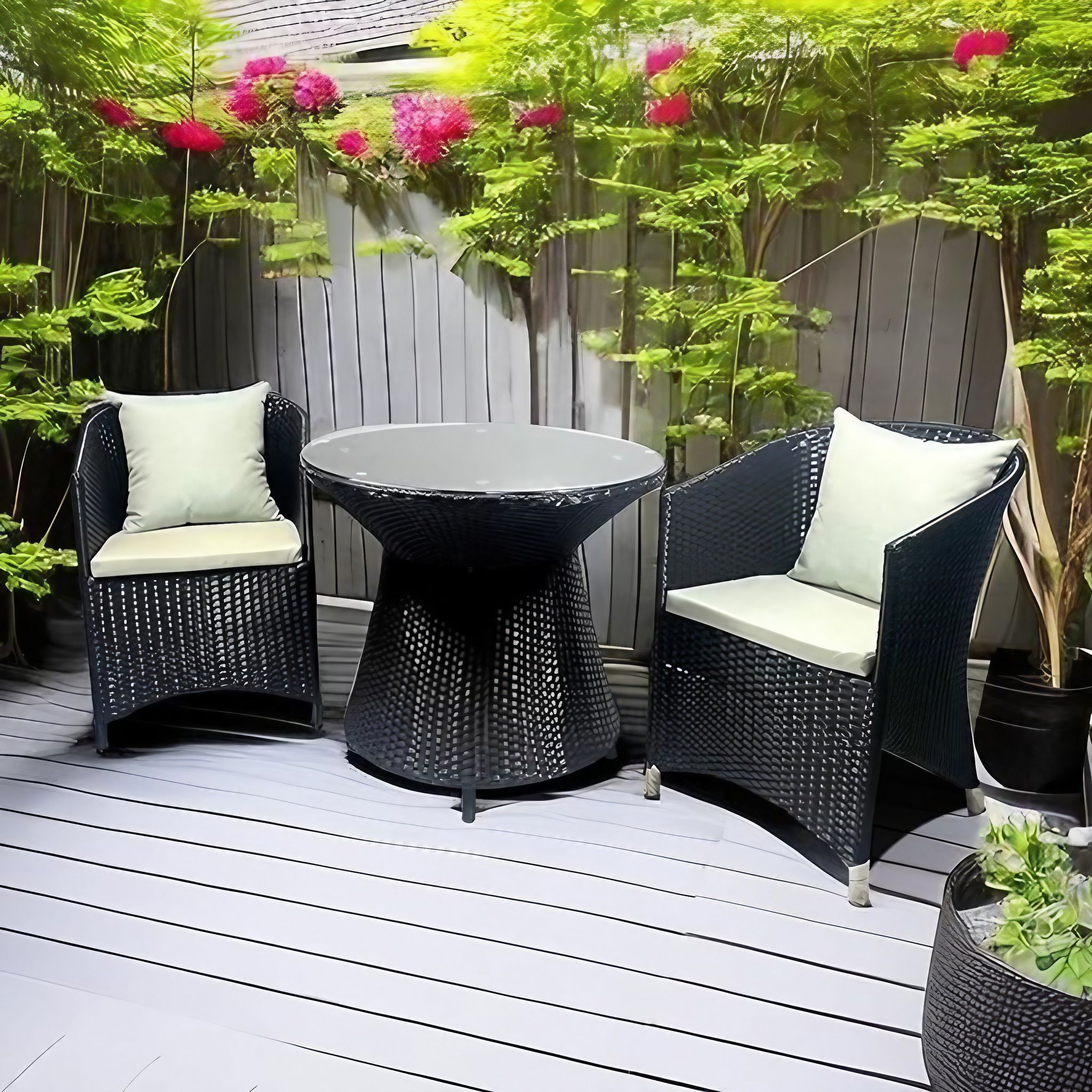 Contemporary Rattan Bistro Set with Glass Table