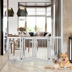 Brand New  Wooden Freestanding Pet Gate, Pet for Dogs, 29.5inch Tall 4-Panel Wooden Dog Fence with walk through door