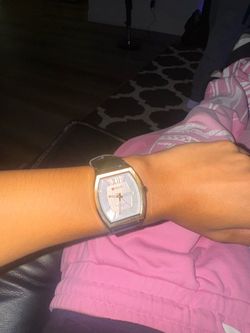 Gold Watch with black leather strap