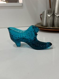 Vintage Fenton Hobnail Cat’s Head Glass Shoe Cobalt Blue