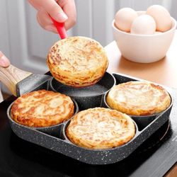 like new 4-Hole Non-Stick Fry Pan - Perfect for Eggs, Pancakes - Wooden Handle(cash & pick up only)