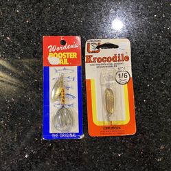 2 Vintage 1/6oz Lures Worden Rooster Tail 210 YLCD RT & LUHR JENSEN KROCODILE