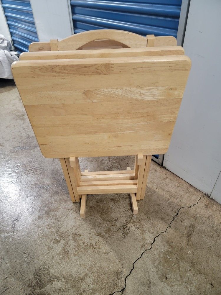 4 Wood TV Trays With Stand