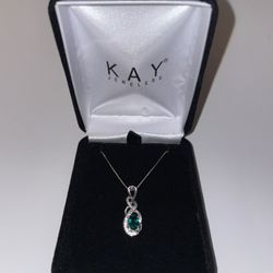 Emerald and White Sapphire Silver Necklace