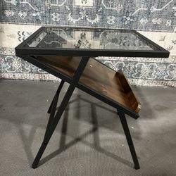 Brand new ODIKA Yosemite Mid Century Glass Top End Table - Side Table with Magazine Rack
