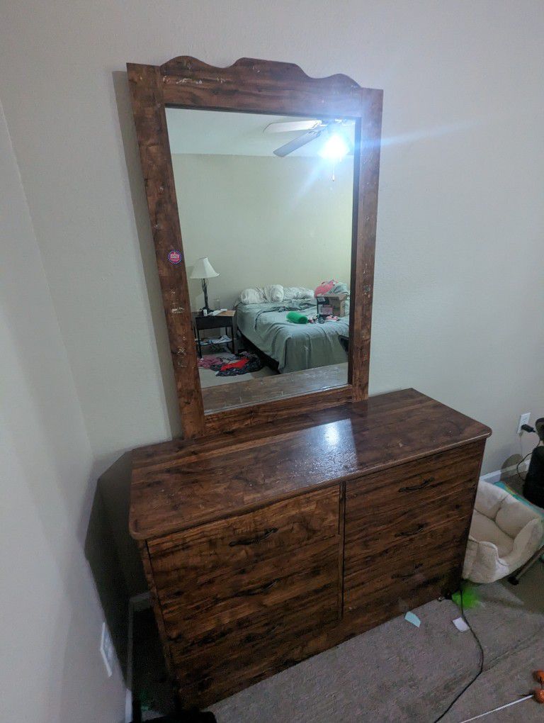 Old Wooden Dresser + Vanity Mirror