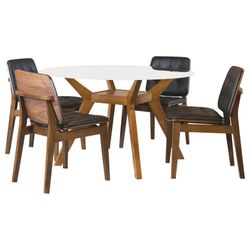 5-piece Round Glass Top Dining Table Set Brown