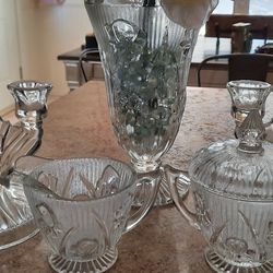 Iris and Herringbone Antique Glassware