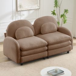 Ventura 69" Teddy Fabric Modular Loveseat with Arched Back and Lumbar Pillows