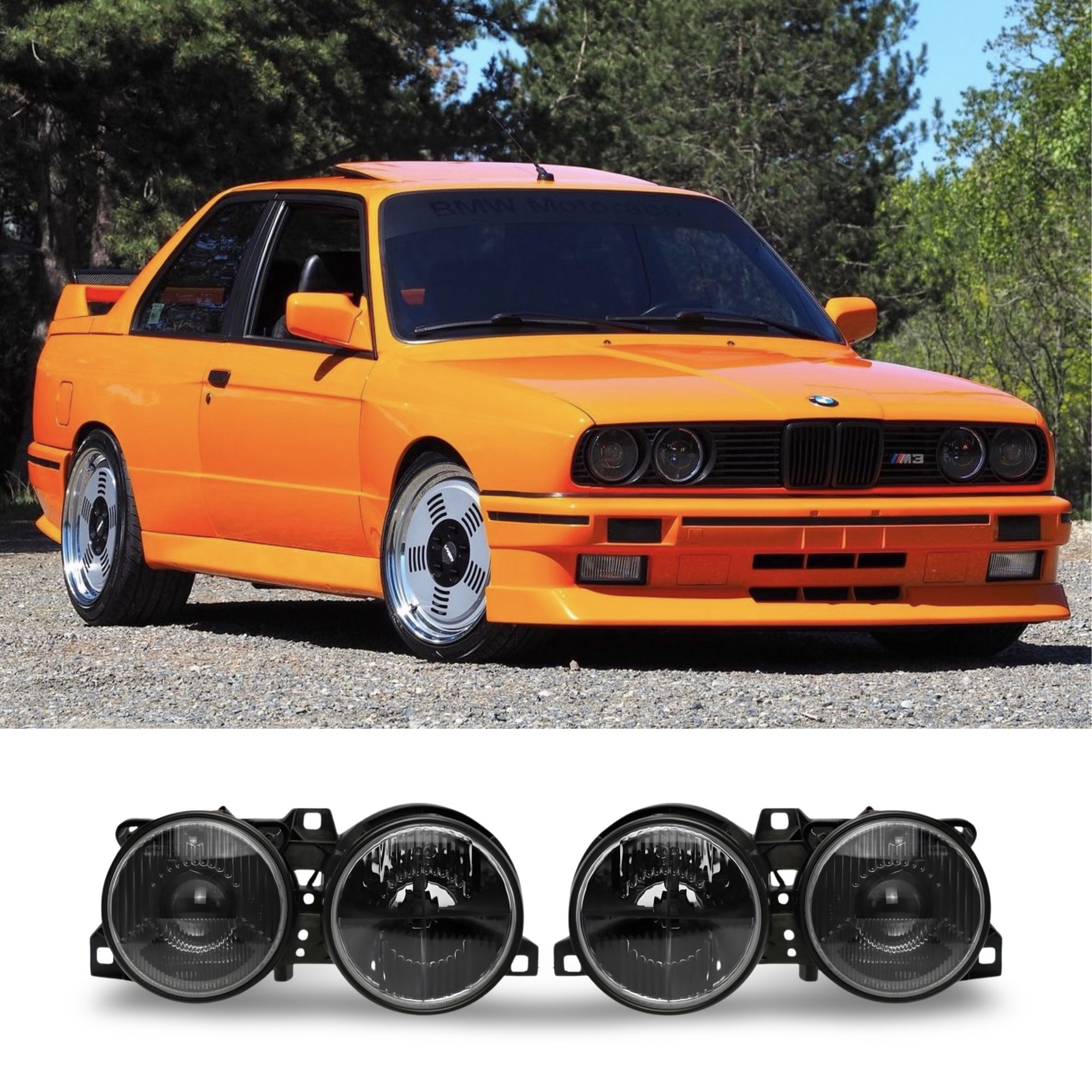 BMW E30 Depo Smoked Smiley Crosshair Projector Headlights