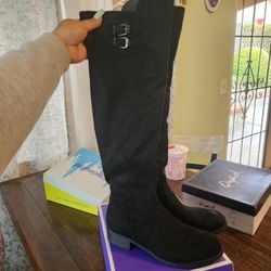 Black Suede Thigh High Boots Womens 8