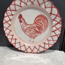 Vintage Ancora Red Rooster Plate Hand Painted Made in Italy 11 3/8” 