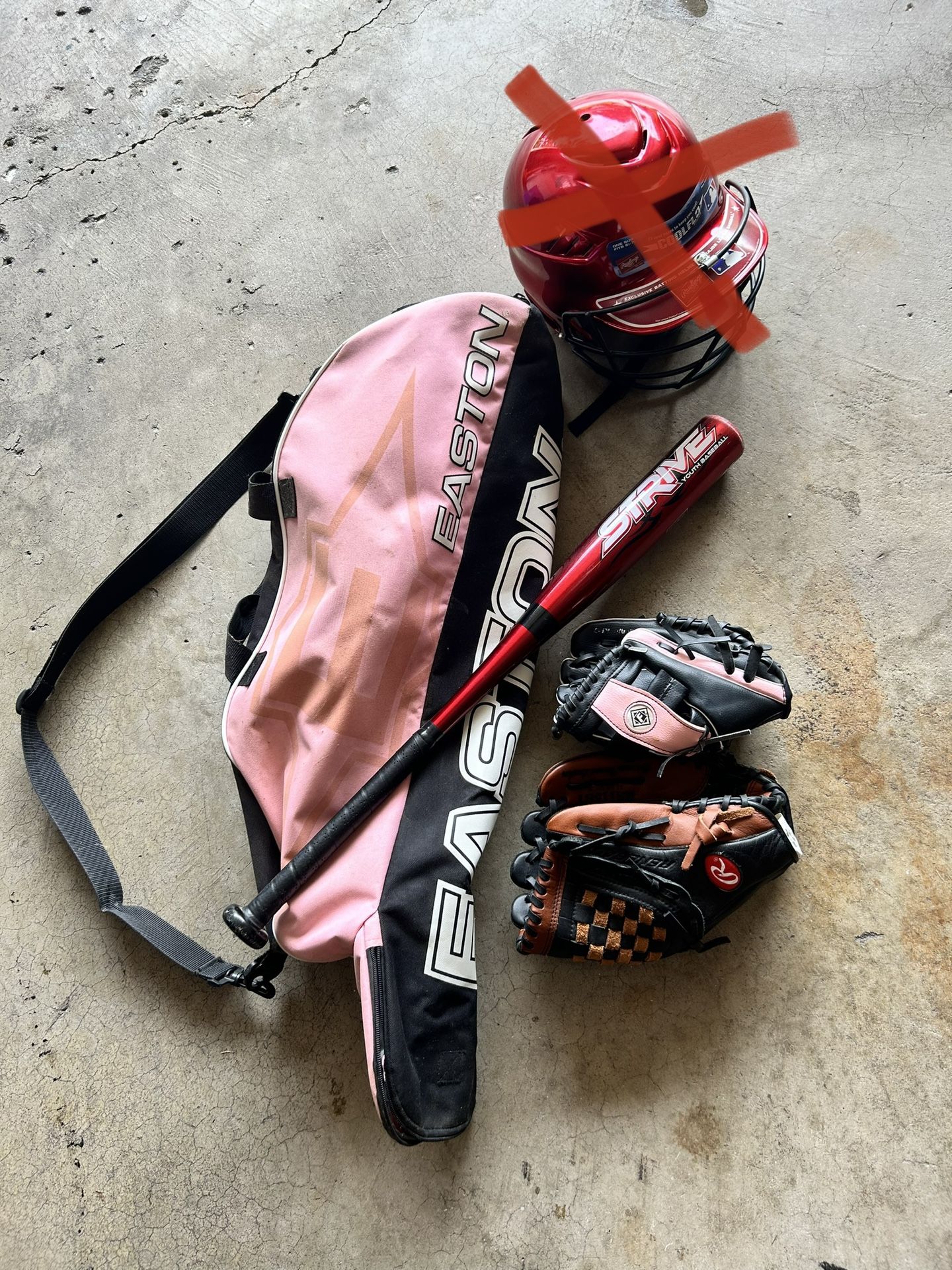 Girl Baseball Bag, Bat, Two Gloves