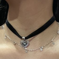 Gothic/Emo Black Choker Heart Charm