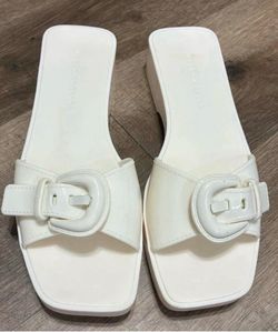 Veronica Beard Jelly Slide Davina Oversized Buckle Cream Sz 8M -NWOT