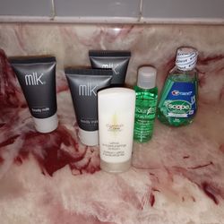 Lot Of 6 NEW Travel Size Bottles Of Lotions, Mouth Wash, & Body Milk