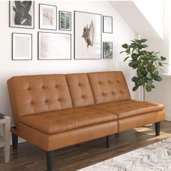 Futon with Cupholder and USB, Camel Faux Leather 