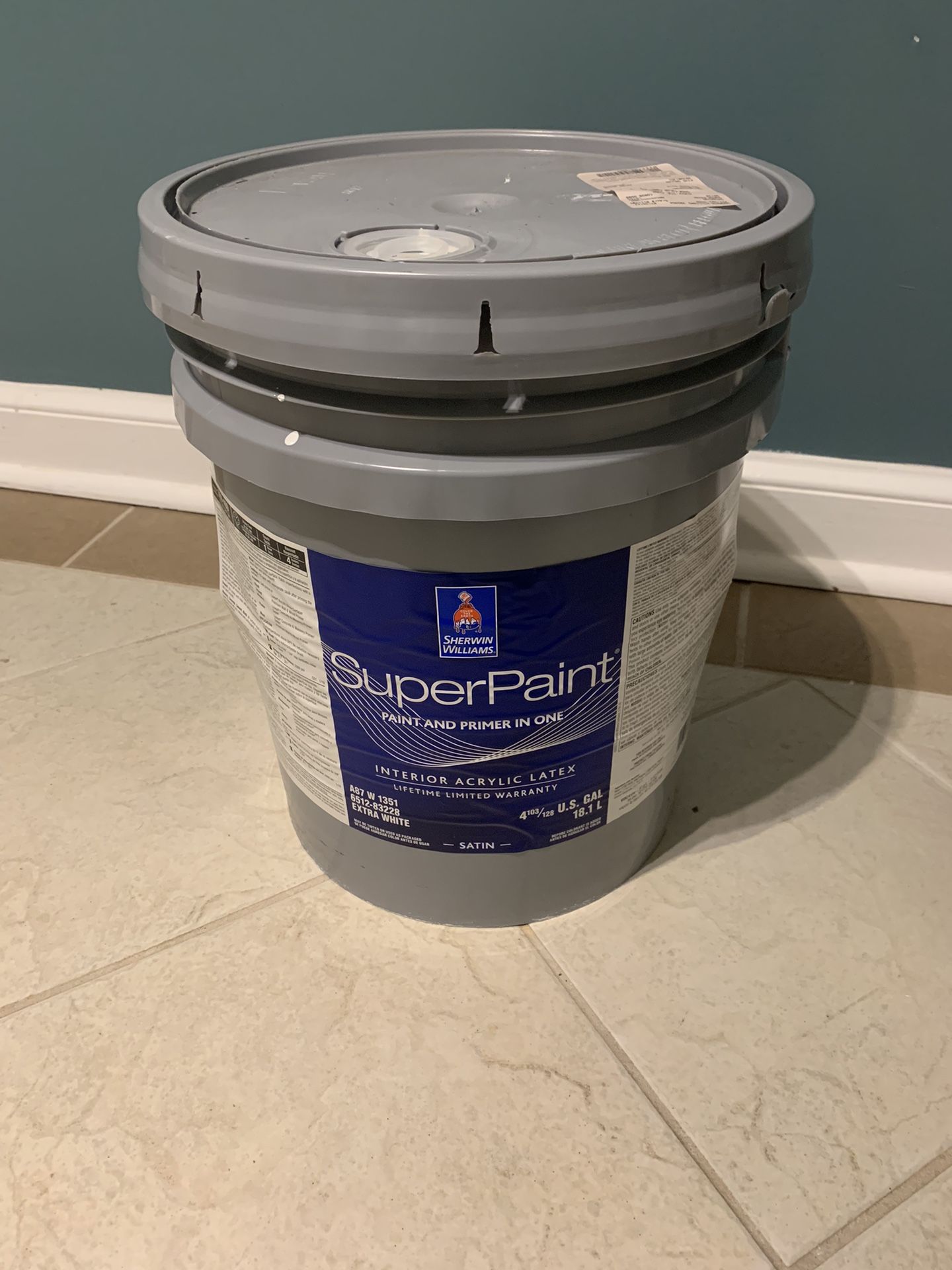 5 gallon unopened Sherwin Williams SuperPaint Satin Sheen in Ice Cube (SW 6252)