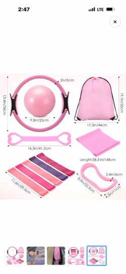 Pink Pilates Exercise Set with Ring and Bands