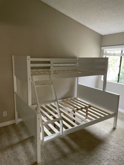 Twin/full bunk bed. Available in espresso & white. Assembly required. Assembly not included. Tax included. Free local delivery. $350 bunk bed only. $5